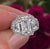 Three stone emerald cut engagement ring unique halo set shield&5CT emerald cut moissanite ring wedding ring women 3 stone anniversary ring