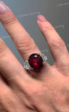 5 CT ruby engagement ring 14k oval ruby ring shield moissanite&red Ruby Three stone ring mothers ring 3 stone wedding ring aniversary ring