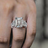4.4ct emerald cut moissanite ring Three stone engagement ring Hidden Halo Wide Band 14k White Gold Wedding Anniversary Ring for Women