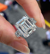 Emerald cut moissanite engagement ring 7 CT large Moissanite emerald cut solitaire wide band wedding ring unique big diamond cocktail ring