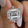 Emerald cut moissanite engagement ring 13.5 CT solitaire halo wedding ring large diamond cocktail ring gold cathedral ring anniversary ring