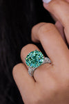 11CT Green Moissanite Ring White Gold Statement Cocktail Ring Large Blue Moissanite Wedding Anniversary ring newly engaged Gift for Her