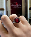 5 CT ruby engagement ring 14k oval ruby ring shield moissanite&red Ruby Three stone ring mothers ring 3 stone wedding ring aniversary ring