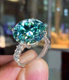 11CT Green Moissanite Ring White Gold Statement Cocktail Ring Large Blue Moissanite Wedding Anniversary ring newly engaged Gift for Her