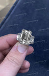 8CT emerald cut moissanite ring 3 stone emerald cut engagement ring unique large Three stone Ring hidden halo 3 row wedding anniversary ring