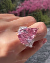 10.5 CT pink moissanite pear shaped engagement ring,large Three stone,trillion&pink pear moissanite,celebrity style cocktail wedding ring