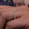 Dainty Chevron Moissanite Wedding Band: 14k Yellow Gold Contour Ring
