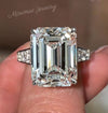 Emerald cut moissanite engagement ring 8CT solitaire hidden halo art deco wide band large diamond wedding ring anniversary gift for women