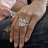 cushion cut moissanite engagement ring hidden halo split shank large 19.5 CT crushed ice moissanite elongated cushion solitaire wedding ring