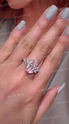 6 CT luxury pink moissanite pear shaped engagement ring,large Three stone pink pear ring,unique celebrity style,big cocktail wedding ring