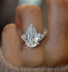 8ct Pear Moissanite Three Stone Engagement Ring: Hidden Halo, 14k White Gold