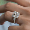 9CT Asscher Cut Moissanite Engagement Ring: Three Stone Wedding Ring