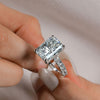 Radiant Cut Moissanite Engagement Ring Hidden Halo Wide Band Celebrity Style Large 12.5CT Solitaire Wedding anniversary ring for women