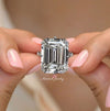 Emerald cut moissanite engagement ring 17 CT unique solitaire large emerald cut moissanite ring Hidden halo claw prong cocktail wedding ring