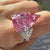 10.5 CT pink moissanite pear shaped engagement ring,large Three stone,trillion&pink pear moissanite,celebrity style cocktail wedding ring
