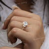 Oval Moissanite Three Stone Engagement Ring: 14k White Gold Trellis Setting