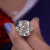 Cushion Cut Moissanite Engagement Ring Side Trillions 18.5CT Elongated Cushion Three Stone Wedding Ring Large Anniversary Statement Ring 14k