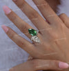 9TCW Toi et moi ring,pear shaped engagement ring,two stone pear moissanite&lab Emerald ring,unique double stone celebrity style wedding ring