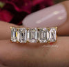 Emerald cut wedding band 5 stone moissanite wedding band women stackable half eternity band 5th anniversary gift for her dainty emerald ring
