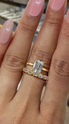 2.1 CT lab grown diamond emerald cut engagement ring set IGI certified CVD diamond bezel wedding band ring promise ring anniversary gift her