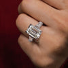 8CT Emerald cut moissanite engagement ring Three stone emerald cut engagement wedding ring hidden halo anniversary gift large diamond ring