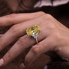 yellow sapphire ring canary cushion cut moissanite ring 20.5CT Three stone large elongated cushion cut engagement ring diamond cocktail ring