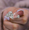 5.5CT Two stone ring pear shaped engagement ring Toi et moi hidden halo pear moissanite&pink pear morganite ring double diamond wedding ring