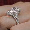 Pear Moissanite Ring Three Stone Engagement Ring 10 CT Pear Shaped Wedding Ring Split Shank 14k Gold Jewelry Statement Anniversary gift ring