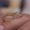 Dainty Chevron Moissanite Wedding Band: 14k Yellow Gold Contour Ring