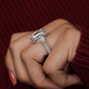 8CT Emerald cut moissanite engagement ring Three stone emerald cut engagement wedding ring hidden halo anniversary gift large diamond ring