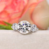 3.48 TCW three stone moissanite ring,round cut trellis engagement ring,14k white gold,past present future anniversary ring,triple stone ring