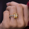 Emerald Cut Yellow Lab Grown Diamond Ring Bezel Set Engagement 5CT IGI Certified diamond Wedding Channel Set Wide Band Anniversary Ring