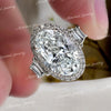 9.21 TCW Three stone oval engagement ring celebrity style,baguette&halo large oval moissanite engagement ring big diamond ring wedding ring