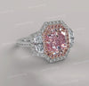 4.2CT Radiant morganite engagement ring Three stone halo rose gold Morganite ring,celebrity style moissanite&big pink morganite wedding ring