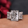 Three Stone Radiant Cut Moissanite Ring 9.5CT Wide Band Engagement Ring 14K White Gold Large Statement Wedding Anniversary Ring