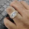 mens Moissanite ring 14k gold emerald cut bezel set male wedding ring unique mens wedding band promise ring for him groomsman proposal ring