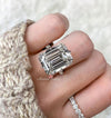 Emerald cut moissanite engagement ring 17 CT unique solitaire large emerald cut moissanite ring Hidden halo claw prong cocktail wedding ring