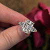 4.5CT lab grown diamond ring Three stone Emerald cut engagement ring hidden halo IGI certified diamond wedding ring for women anniversary