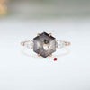 2.9 CT hexagon salt and pepper diamond ring,10k yellow gold three stone,Moissanite engagement ring,black diamond ring,ready to ship,6 US